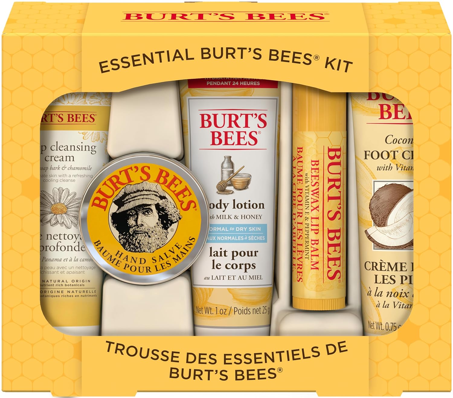 813AvjFsclL._SL1500_.jpg Burt's Bees Easter Basket Stuffers, Essential Everyday Beauty Gifts Set, 5 Travel Size Products - Deep Cleansing Cream, Hand Salve, Body Lotion, Foot Cream and Lip Balm - Image 1