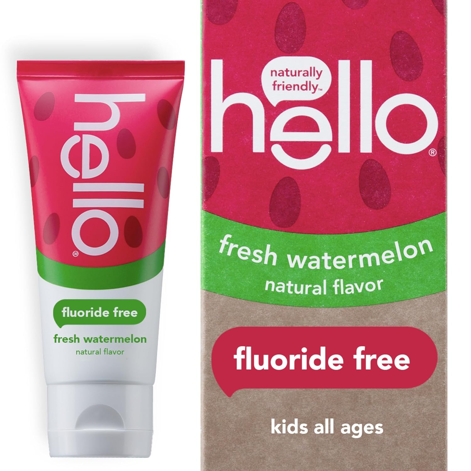817Eim9DwrL._SL1500_.jpg Hello Kids Natural Watermelon Fluoride Free Toothpaste, Vegan & SLS Free - Image 1