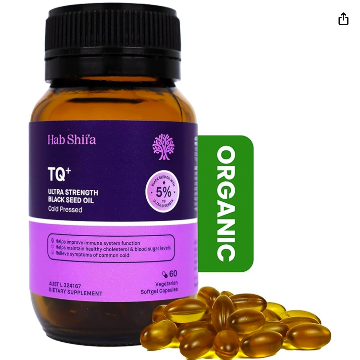 Screenshot 2024-04-14 at 12.20.16 PM Hab Shifa Ultra Strength Premium Black Seed Oil 60 Capsules with 5% TQ | 500mg Softgel Vegan Capsules | 100% Cold Pressed Organic Nigella Sativa Black Cumin Seeds | Thymoquinone & Omega 3 6 9 for Immune Support, Hair, Skin, Heart & Wellness - Image 1