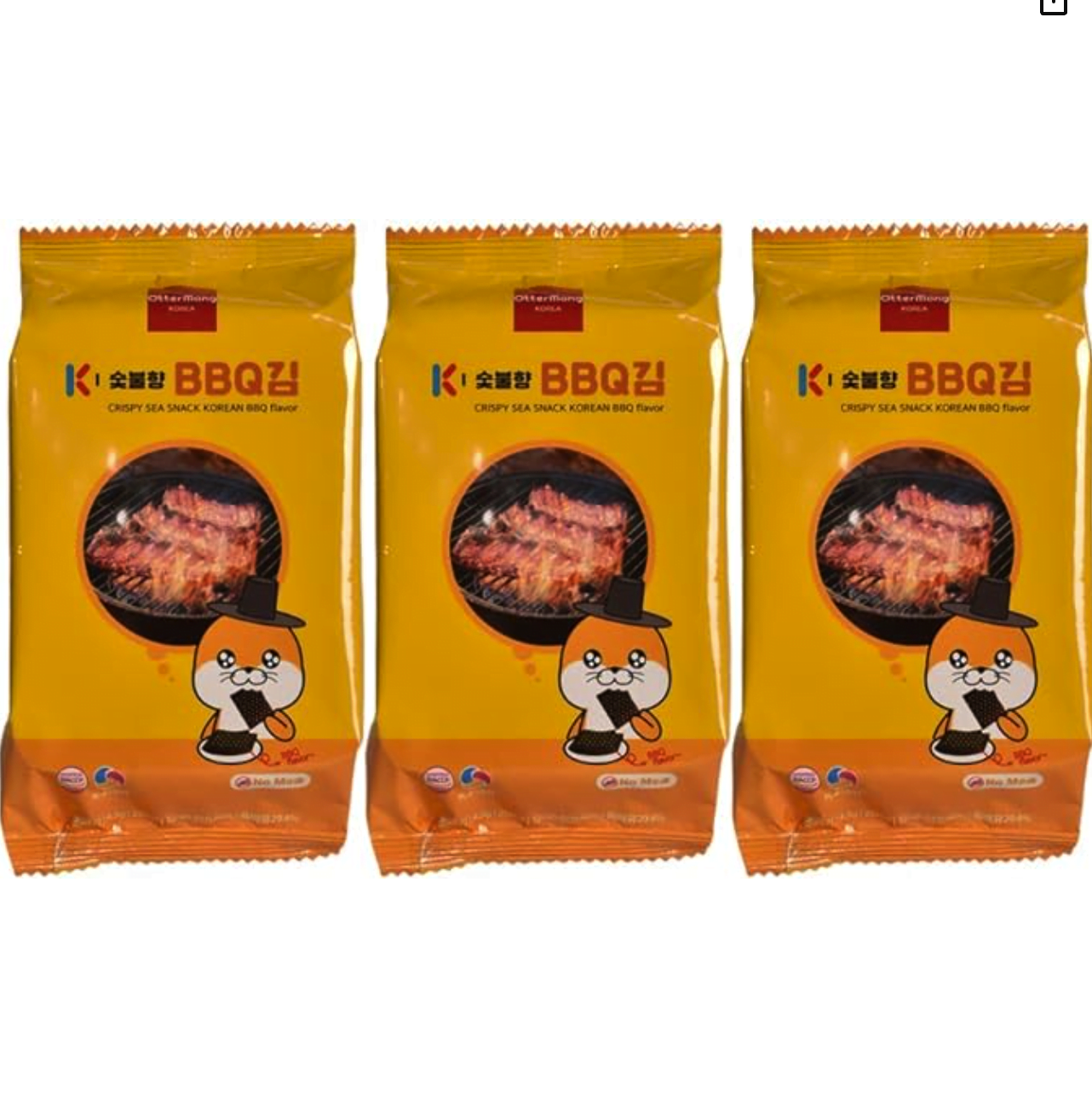 OtterMong, Crispy Seaweed Snack, Korean BBQ flavor, Bulgogi flavor, Sweet and Salty, with Sesame oil, 1.6oz (Pack of 3), [K-SEAFOOD PAVILION], Korean Food