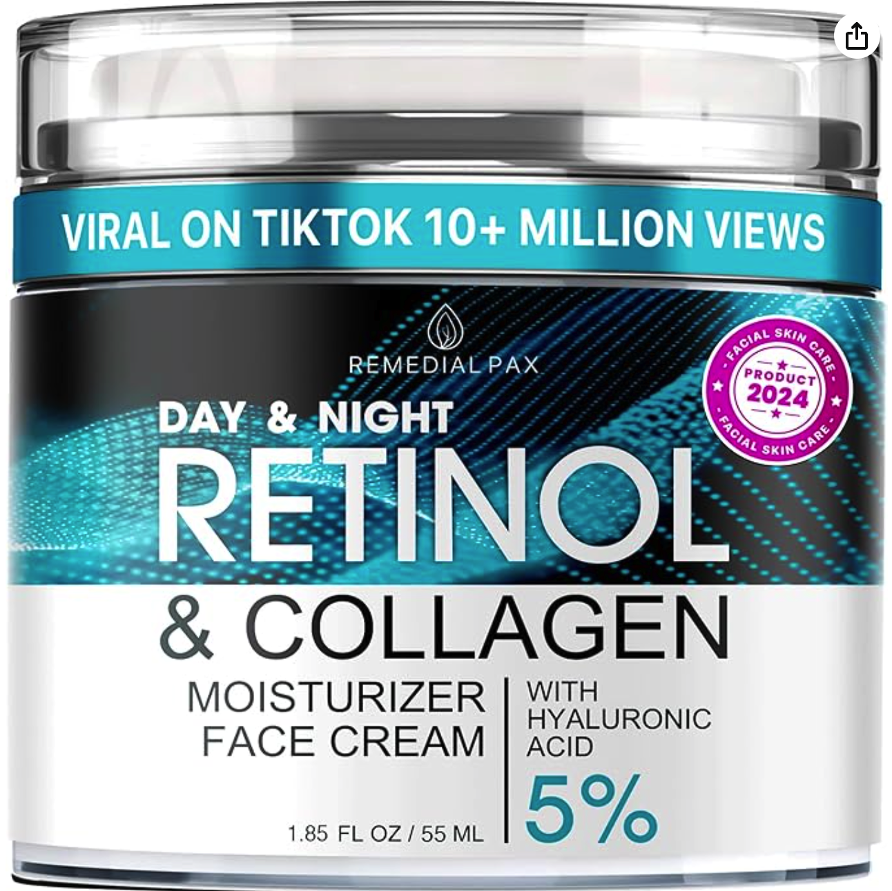 Face Moisturizer Retinol Cream - Day & Night Anti Aging Moisturizing Cream to Reduce Wrinkles - Neck & Décolleté Cream with Collagen & Hyaluronic Acid - Skin Care Facial Moisturizer for Women & Men